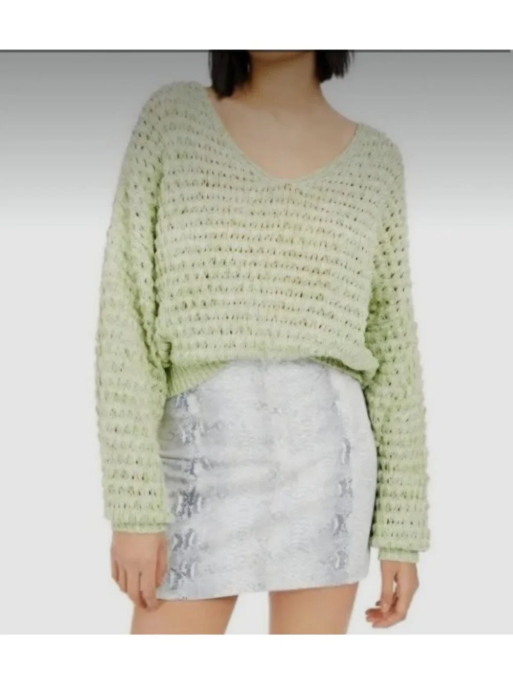 Free People Chunky Knit Sweater Oversized Balloon Sleeve Boho Pullover. Size S